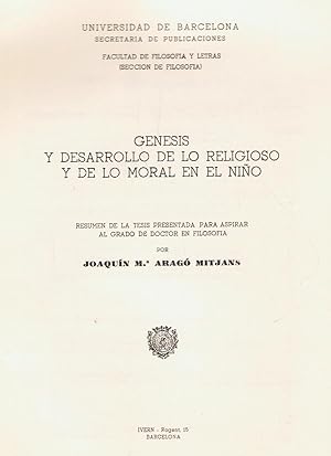 Image du vendeur pour GNESIS Y DESARROLLO DE LO RELIGIOSO Y DE LO MORAL EN EL NIO mis en vente par Librera Torren de Rueda