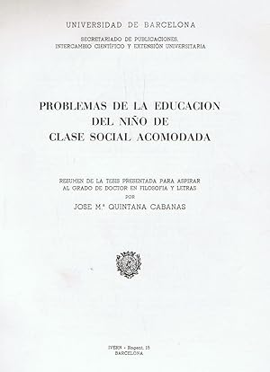 Imagen del vendedor de PROBLEMAS DE LA EDUCACIN DEL NIO DE CLASE SOCIAL ACOMODADA a la venta por Librera Torren de Rueda