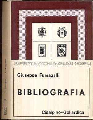 Bild des Verkufers fr Bibliografia. Rifacimento e ampliamento del "Manuale di Bibliografia" di Giuseppe Ottion a cura di G. Fumagalli. Quarta edizione. Ristamap anastatica del' edizione di 1935. zum Verkauf von Antiquariat Dwal