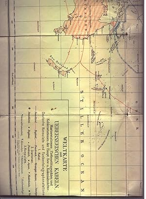 Weltkarte mit unterseeischen Kabeln 1907