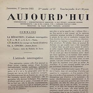 Seller image for AUJOURD'HUI. Hebdomadaire. N 57  109 Anne 1931 complte for sale by ABC - Eric Girod