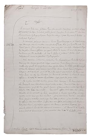 [Autograph letter, signed, to Louis-Marie Bajot].Rochefort, 31 August 1818. Double-leaf (31.3 x 2...