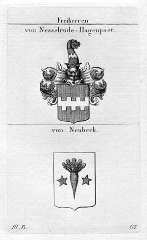 Bild des Verkufers fr Nesselrode Hugenpoet Neubeck - Wappen Adel coat of arms heraldry Heraldik Kupferstich zum Verkauf von Antiquariat Steffen Vlkel GmbH