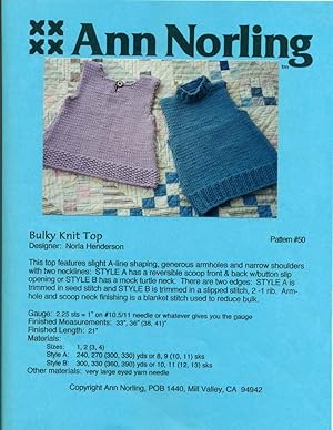 ANN NORLING: BULKY KNIT TOP: Pattern #50