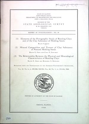 Bild des Verkufers fr Elements of the Petrographic Study of Bonding Clays and of the Clay Substance of Molding Sands / Mineral Composition and Texture of Clay Substance of Natural Molding Sands / The Relationship Between the Physical and Mineralogical Characteristics of Bonding Clays; Report of Investigations No. 69; zum Verkauf von books4less (Versandantiquariat Petra Gros GmbH & Co. KG)