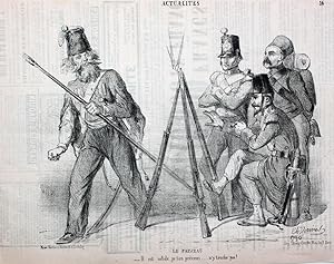 Imagen del vendedor de Actualits" originale Lithographie ca.21x26cm (Darstellung/image size) von Vernier auf Papier (33x23cm) im Stein signiert; aus "Le Charivari", Paris um 1855 a la venta por Kunsthandel & Antiquariat Magister Ru