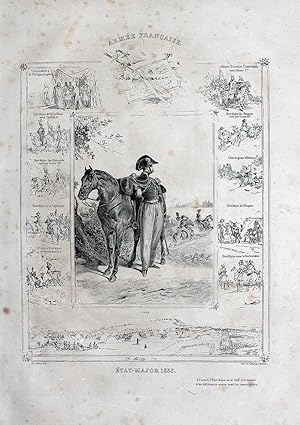"Armée francaise - Etat-Major 1835" originale Kreide-Lithographie ca.33x28cm (Darstellung/image s...