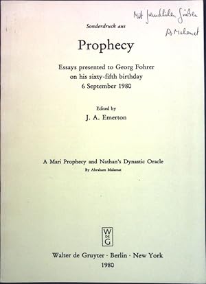 Image du vendeur pour A Mari Prophecy and Nathan's Dynastic Oracle. (SIGNIERTES EXEMPLAR); Sonderdruck aus: Prophecy, Essays presented to Georg Fohrer on his sixty-fifth birthday 6. September 1980; mis en vente par books4less (Versandantiquariat Petra Gros GmbH & Co. KG)