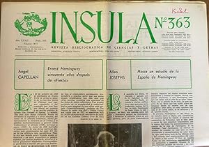 Ínsula. Revista Bibliográfica de Ciencias y Letras, nº363, año XXXII, 1977. Ernest Hemingway cinc...