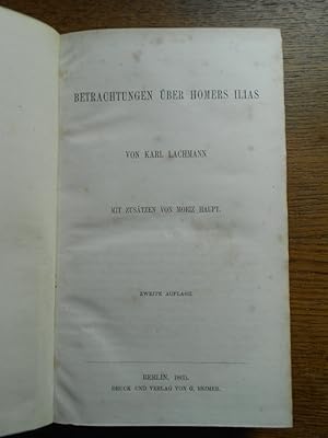 Imagen del vendedor de Betrachtungen ber Homers Ilias. [Begleitet] Quaestiones Homeride. a la venta por Librairie Le Trait d'Union sarl.