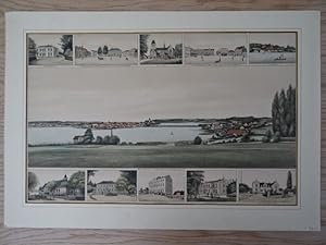 Ratzeburg von oberhalb d. Sägemühle gesehn (!). Kolorierte Lithographie mit 10 Randansichten von ...