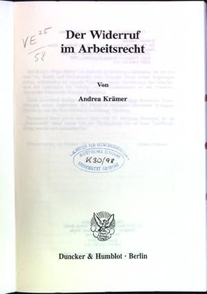 Immagine del venditore per Der Widerruf im Arbeitsrecht Schriften zum Sozial- und Arbeitsrecht; Bd. 160 venduto da books4less (Versandantiquariat Petra Gros GmbH & Co. KG)