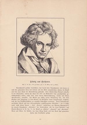 Ludwig van Beethoven (1770-1827), Holzstich um 1860 mit Bibliographischen Angaben unter der Abbil...