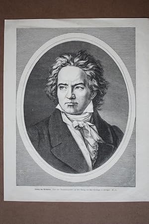 Ludwig van Beethoven (1770-1827), Holzstich um 1870 mit ovalem Brustbild des Komponisten, Blattgr...