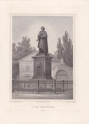 Ludwig van Beethoven (1770-1827) Denkmal in Bonn, Stahlstich um 1855 von C. Strunz nach J.G. Scha...