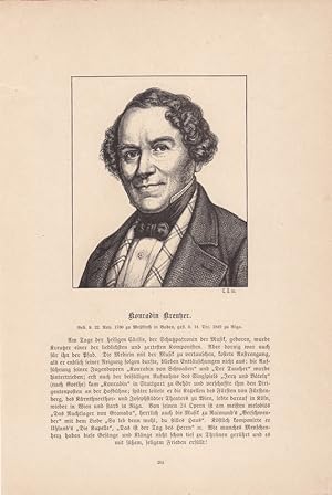 Konradin Kreutzer (1780-1849), Holzstich um 1860 mit Brustbild des Komponisten, darunter kurze Bi...