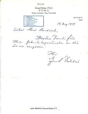 Eigenhändig geschriebener Brief. Mit Unterschrift.19.8.1977. 1 Seite.