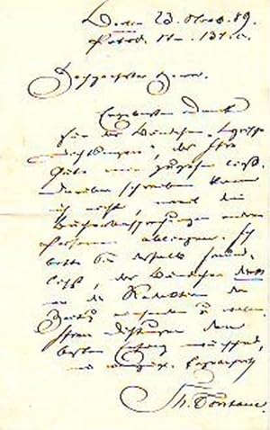 Eigenhändig geschriebener Brief. Mit Unterschrift. 23. Nov. 1889.