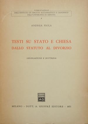 Immagine del venditore per Testi su Stato e Chiesa dallo statuto al divorzio venduto da Antica Libreria di Bugliarello Bruno S.A.S.
