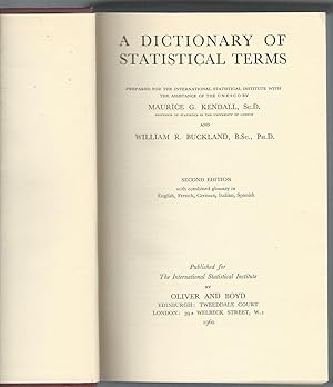 Image du vendeur pour A Dictionary of Statistical Terms mis en vente par Dorley House Books, Inc.