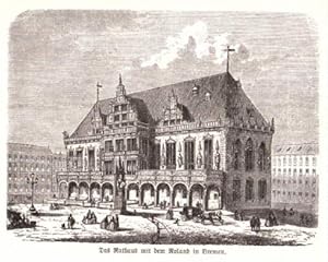 Seller image for Das Rathaus mit dem Roland in Bremen. Holzstich. for sale by Antiquariat Heinz Tessin