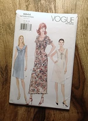 Seller image for Vogue Sewing Pattern: 9844: EASY: Misses' A-line Dress w/Neck Variations: Sizes: 14-16-18 for sale by 100POCKETS