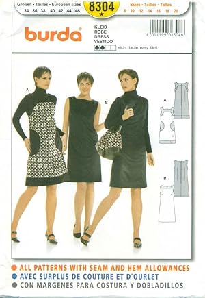 BURDA SEWING PATTERN: #8304: Misses' Sleeveless Dress: Size: 8 to 20