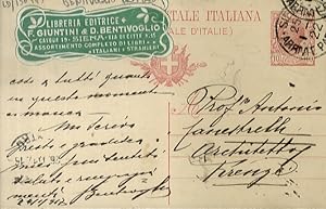 Cartolina postale manoscritta autografa, firmata, indirizzata al prof. Antonio Canestrelli a Fire...