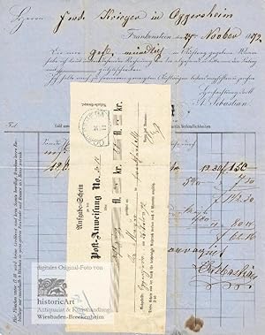 A. Sebastian in Frankenstein. Rechnung vom 27. November 1872 mit beiliegender Post-Anweisung