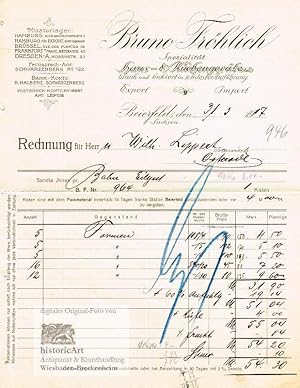 Bruno Fröhlich Haus- und Küchengeräte Export Import. Rechnung Beierfeld in Sachsen 1917