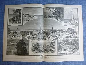 orig. Holzstich Bilder von der Ostseeküste - 3. Libau und Umgebung - 12 Ansichten auf einem Blatt...