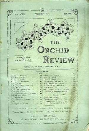 Seller image for THE ORCHID REVIEW N338 AUGUST 1921 - Angulocaste BievreanaAustralian Orchids Bonatea antennifera . Bulbophyllum macranthumCattleya CultureCcelogyne pandurata, colour ofCultural Notes. for sale by Le-Livre