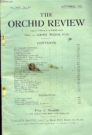 Bild des Verkufers fr THE ORCHID REVIEW N351 SEPTEMBER 1922 - An Amateur s Experience Barlia longibracteata Cattleya citrina .Chysis bractescens Cirrhopetalum Andersonii Cultivation cf Hardy Orchids Destruction of Woodlice Disa graminifoliaNotes on Sussex OrchidsNew Hybrids zum Verkauf von Le-Livre