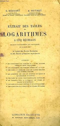 Immagine del venditore per EXTRAIT DES TABLES DE LOGARITHMES A 5 DECIMALES venduto da Le-Livre