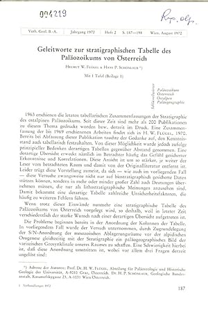 Immagine del venditore per Geleitworte zur stratigraphischen Tabelle des Palozoikums von sterreich. Verh. Geol. B.-A.,Jahrgang 1972, Heft 2, S. 187-198, Wien, August 1972. venduto da Antiquariat Bookfarm