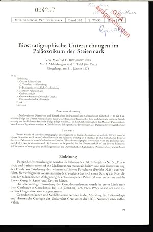 Seller image for Biostratigraphische Untersuchungen im Palozoikum der Steiermark. Mitt. naturwiss. Ver. Steiermark, Band 108, S. 77-93, Graz 1978. for sale by Antiquariat Bookfarm
