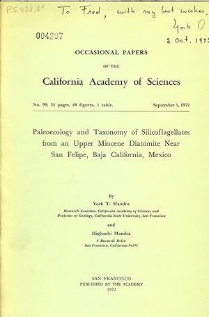 Image du vendeur pour Paleoecology and Taxonomy of Silicoflagellates from an Upper Miocene Diatomite Near San Felipe, Baja California, Mexico. Occasional Papers of the California Academy of Sciences, No. 99, 35 pages, 48 figures, 1 table, September 5, 1972. mis en vente par Antiquariat Bookfarm