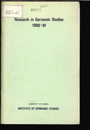 Bild des Verkufers fr Research in Germanic Studies 1980-81. University (London), Institute of Germanic Studies. Library publication, No. 32. zum Verkauf von Antiquariat Bookfarm