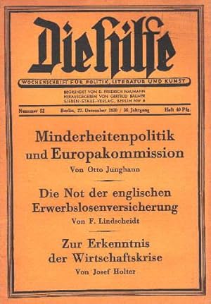 Seller image for Die Hilfe. Wochenschrift fr Politik, Literatur und Kunst. 36. Jahrgang, Nummer 52. for sale by Antiquariat Heinz Tessin