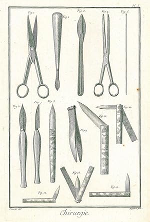 MEDIZIN. - Chirurgie. - Instrumente. Darstellung von 14 verschiedenen Instrumenten, darunter Sche...