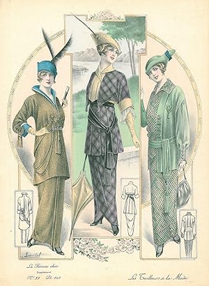 MODE. - Kleider. "Les Tailleurs â la Mode". Drei modisch gekleidete Frauen, mit drei kleinen Skiz...