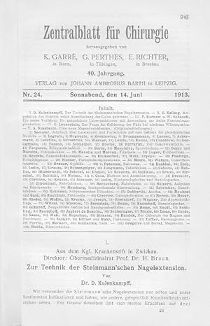 Zur Technik der Steinmann'schen Nagelextension. IN: Zbl. Chir., 40/24, S. 945-947,2 Fig.,1913, Br.
