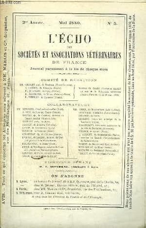 Seller image for L'ECHO DES SOCIETES ET ASSOCIATIONS VETERINAIRES DE FRANCE Mai 1880 - Affaire de l'empirique Dubois - l'obligation de la dclaration des maladies contagieuses impose aux empiriques et l'interdiction qui devrait leur tre faite de soigner ces animaux. for sale by Le-Livre