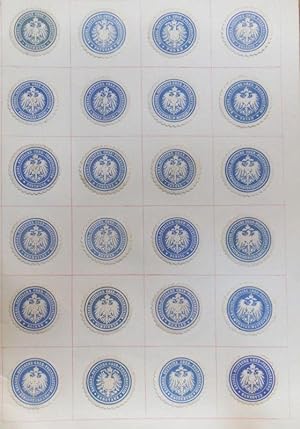Konvolut mit 24 blauen Siegelmarken verschiedener Oberpostdirektionen. Enthalten sind je 1x Kaise...