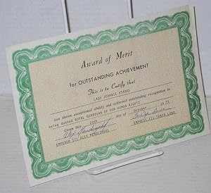 Imagen del vendedor de Award of merit for outstanding achievement [certificate] a la venta por Bolerium Books Inc.