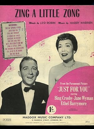 Seller image for Zing a Little Zong [Vintage Piano Sheet Music] From the Paramount Picture "Just for You" for sale by Little Stour Books PBFA Member
