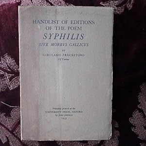 Imagen del vendedor de Handlist of Editions of the Poem Syphilis, Sive Morbus Gallicus, by Girolamo Fracastoro a la venta por Creaking Shelves Books