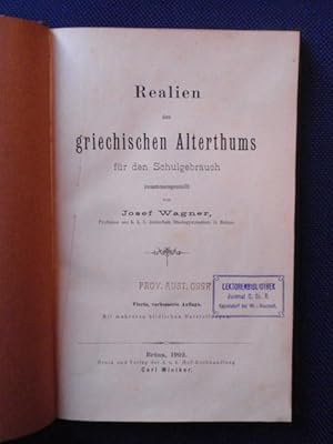 Bild des Verkufers fr Realien des griechischen Alterthums fr den Schulgebrauch zusammengestellt. zum Verkauf von Antiquariat Klabund Wien