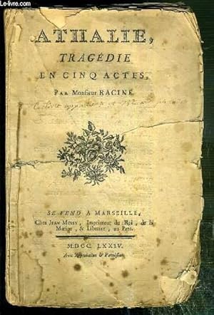 Seller image for ATHALIE, TRAGEDIE EN CINQ ACTES - VENDU EN ETAT. for sale by Le-Livre