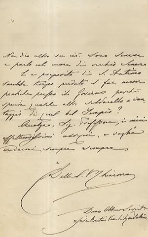 Lettera manoscritta autografa, in chiara grafia, firmata (Jader Bertini Vesc, di Montalcino), ste...